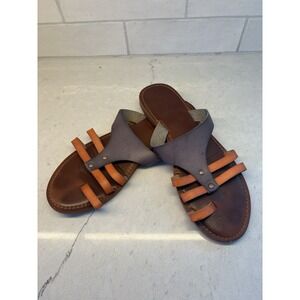 Roxy Pauline Sandals Women's 11 Boho Strappy Blue Orange Studded Toe Ring Flat